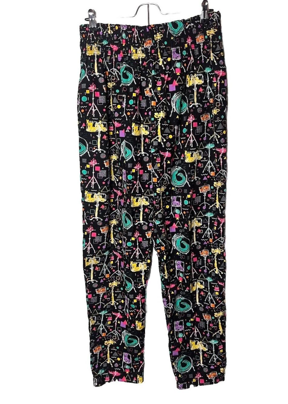 Super Massive Drawstring Jogger Pants Men’s Medium Black Drum Set Music Print